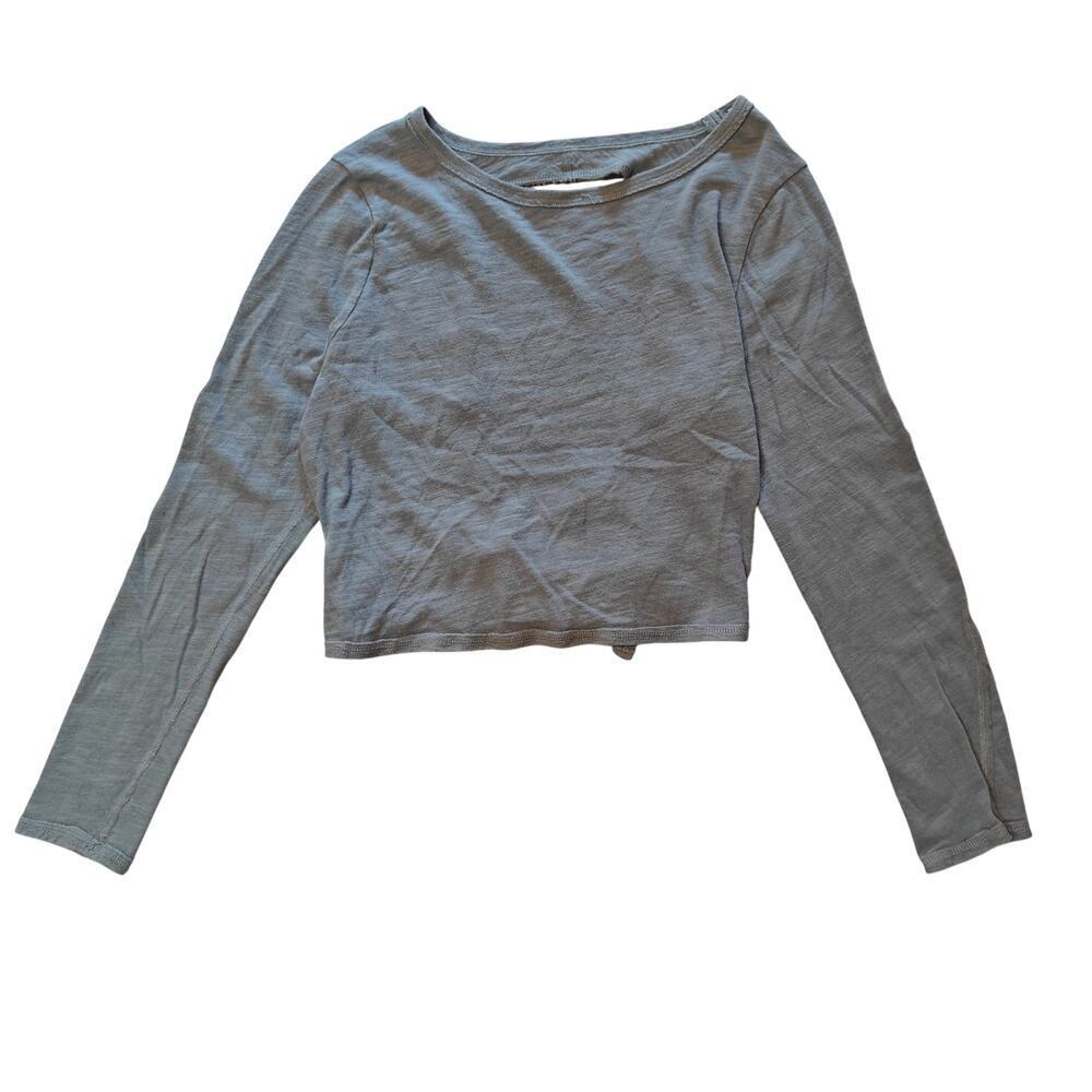 Lorna Jane Open Back Tie Crop Top Gray/Blue Long Sleeve Size M
